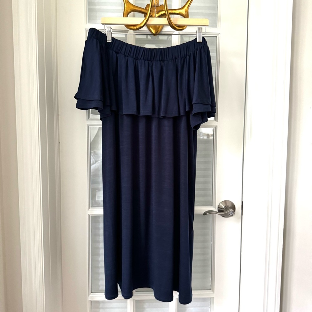 RACHEL Rachel Roy Off the Shoulder Navy Dress Sz 1X